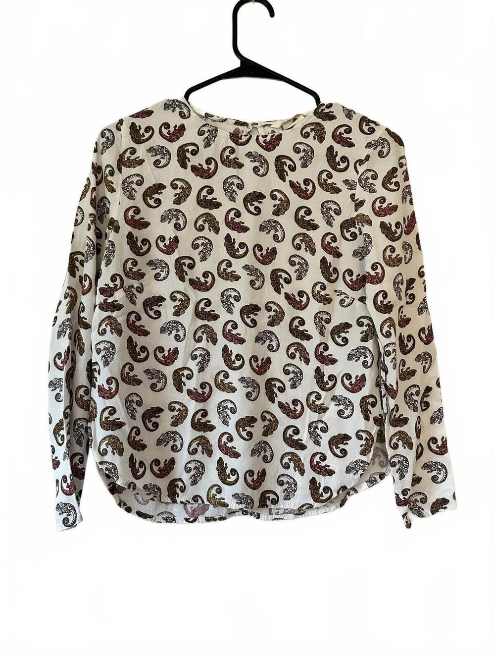 H&M Cream Chameleon Print Long Sleeve Blouse Size US 4